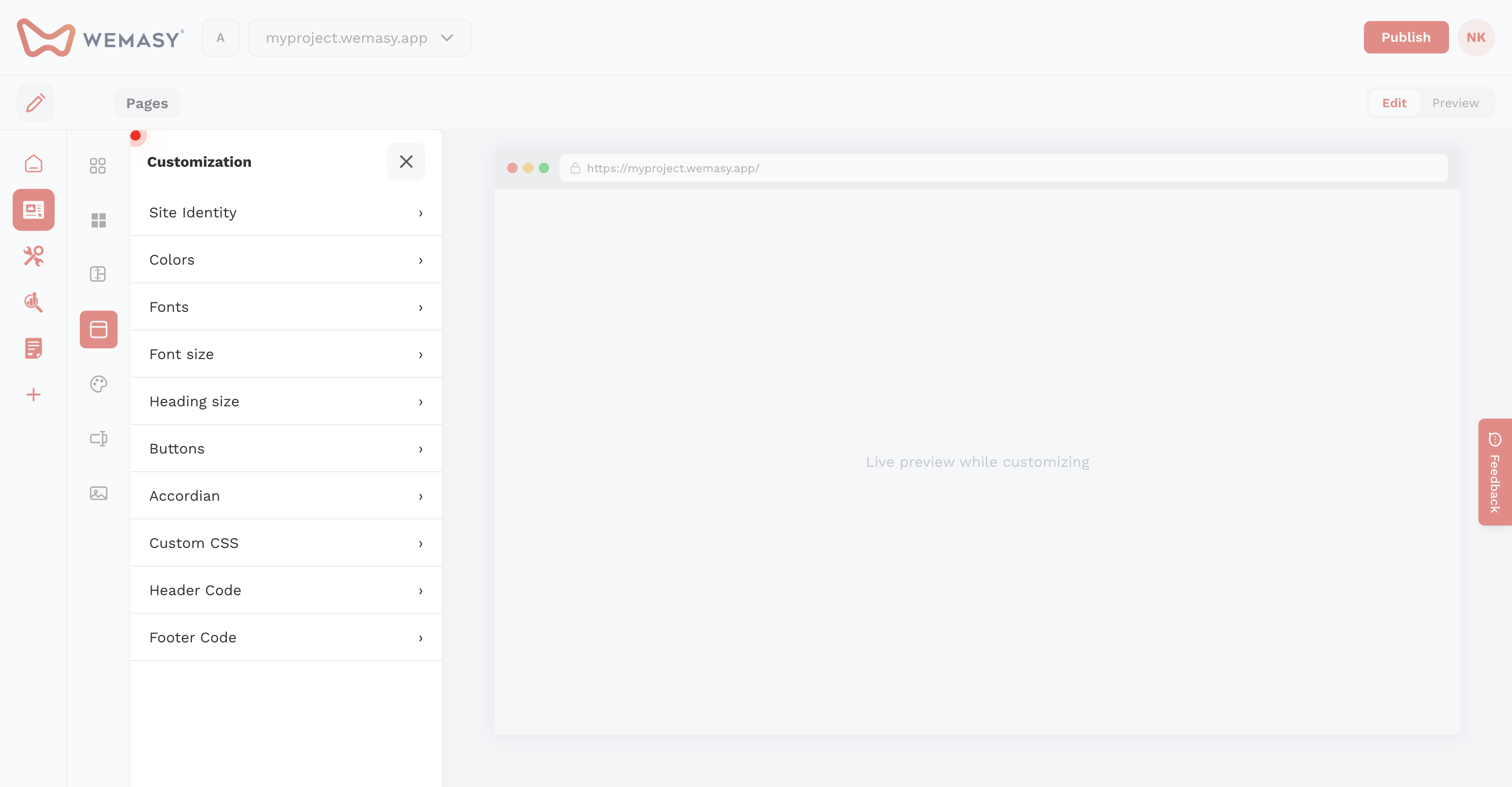 Sivustonrakentaja: avaa Oma CSS