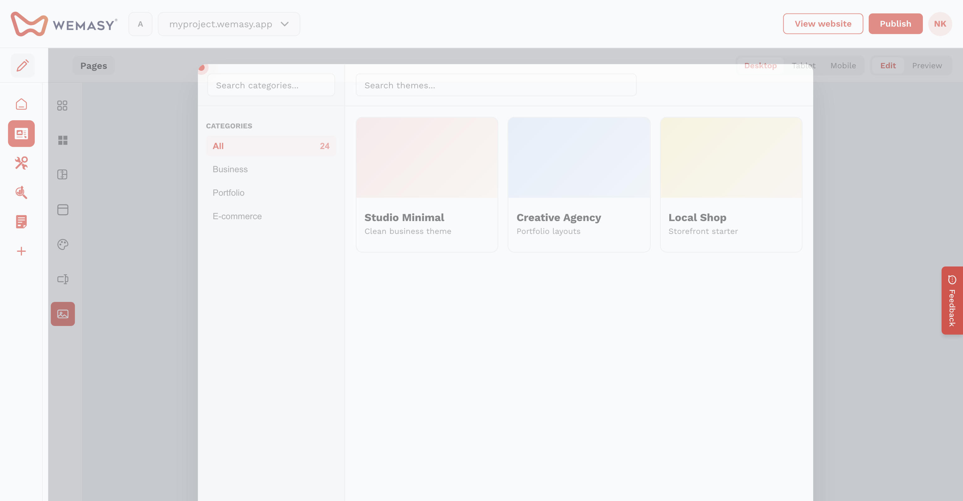 Sivustonrakentaja: selaa teemoja