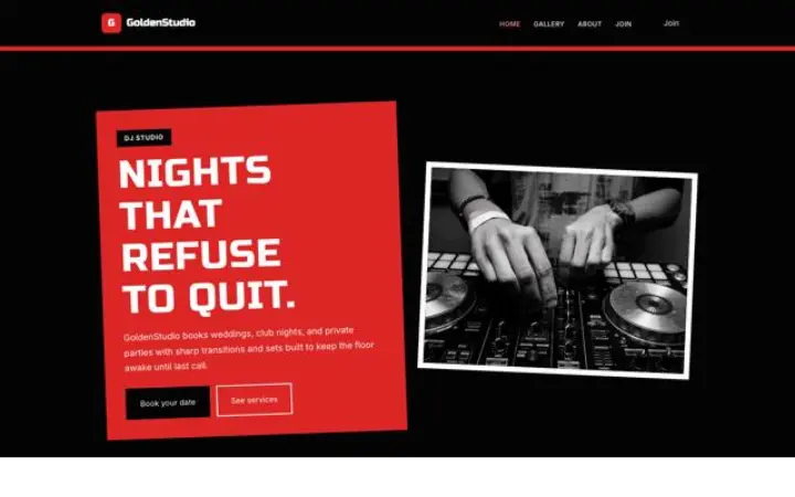 Esimerkki teemasta GoldenStudio alalle: dj