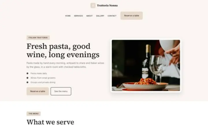 Verkkosivut alalle: italialainen trattoria