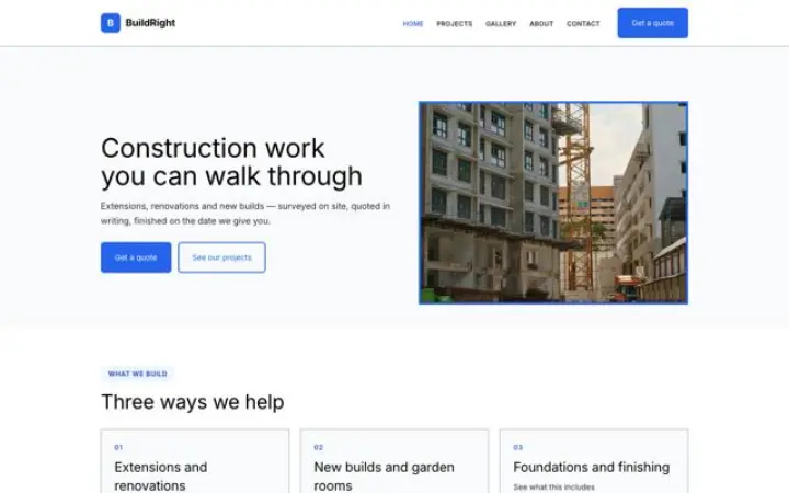 Esimerkki teemasta BuildRight alalle: rakentaja