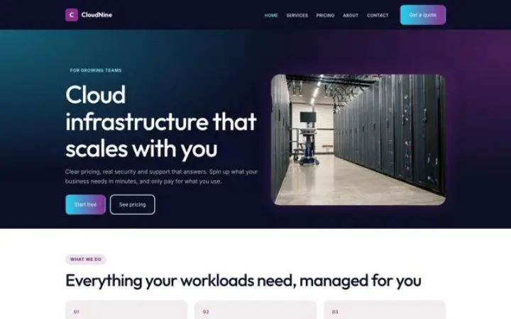 Esimerkki teemasta CloudNine alalle: pilvipalvelut
